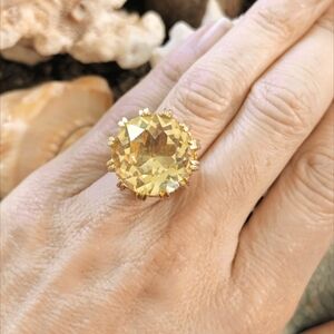 Vintage Lemon Citrine & Gold Oversized Cocktail Ring- Size 6